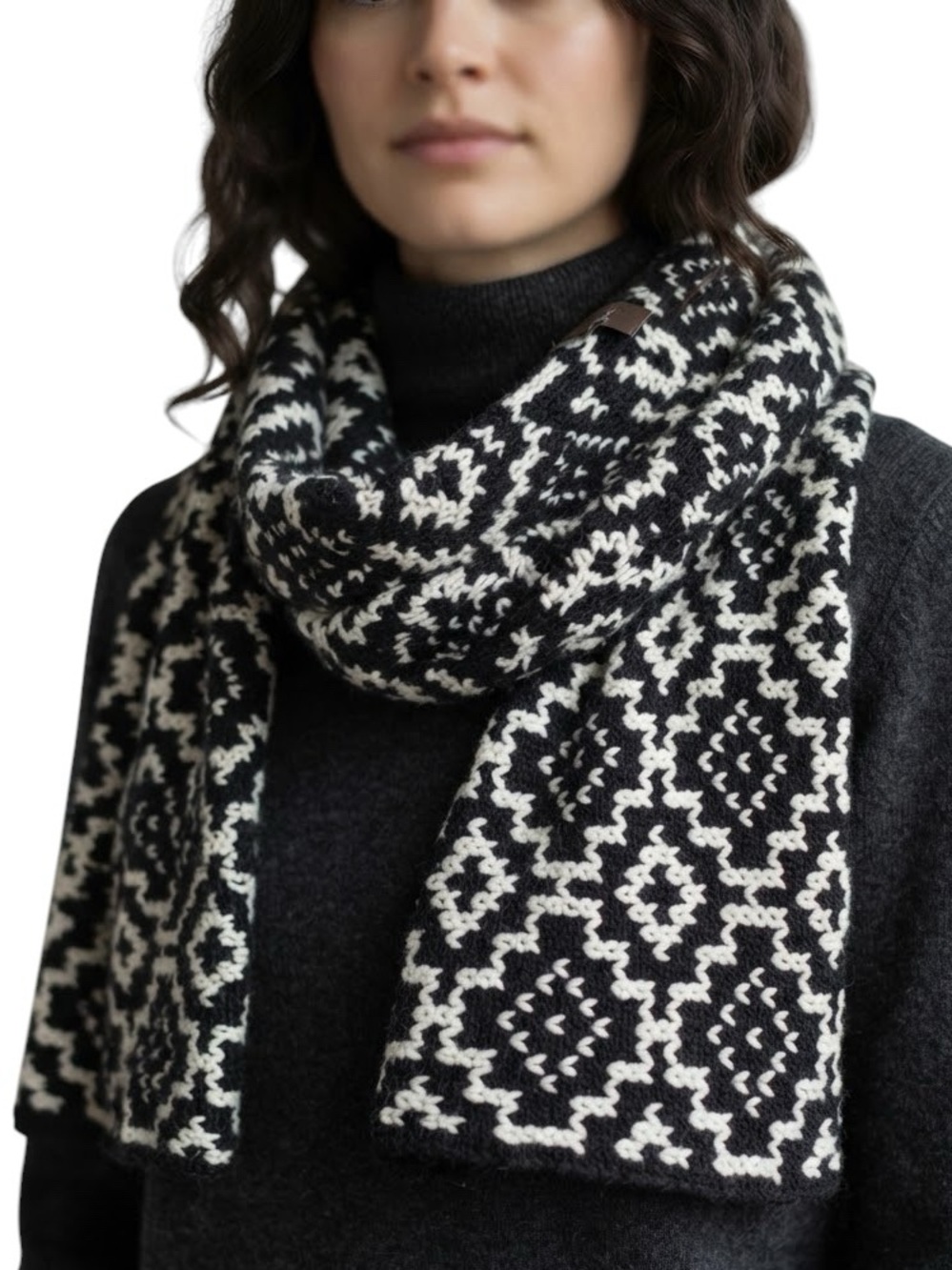 SEDUCTIONS NWT Black Ivory Geometric Geo Print Knit Infinity Loop Scarf One Size